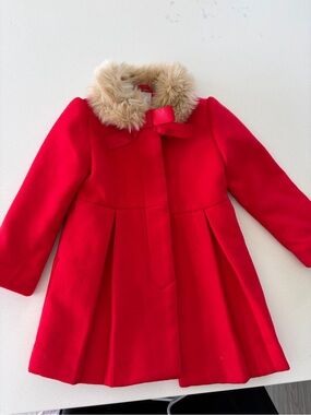 Girls' 2T Red Wool Coat with Faux Fur Collar